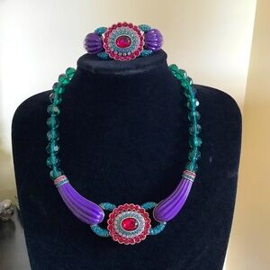 Heidi Daus Collectors Edition Necklace & Bracelet Set Green Fuchsia Purple
